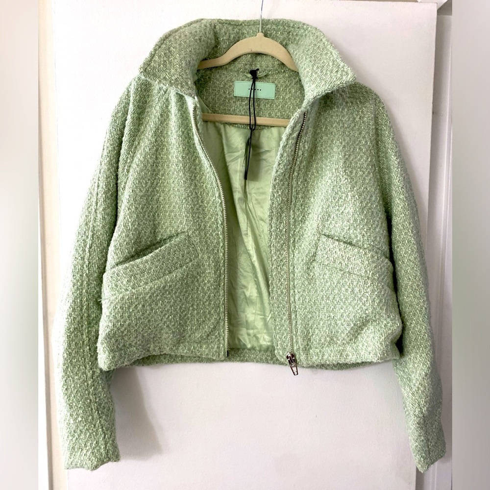 NWT Blank NYC Light Green Textured Jacket, Size Medium, Cropped